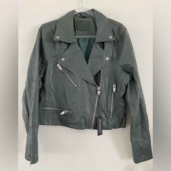 BlankNYC | Faux Vegan Leather Biker Jacket | Dark Grey/Green | Women’s XL - Picture 1 of 5
